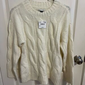 American Eagle Outfitters Cream Cable Knit Crew Neck Sweater